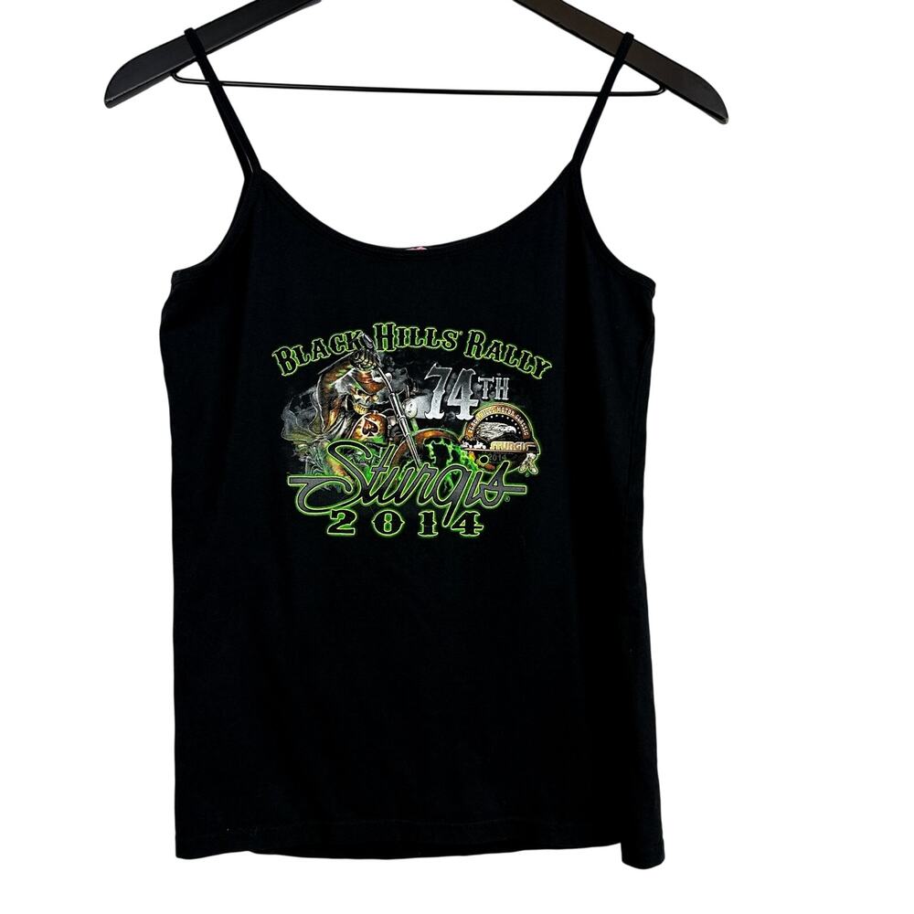 2014 Black Hills Rally 74th Motorcycle Womens Black Tank Top Cami Cotton - M